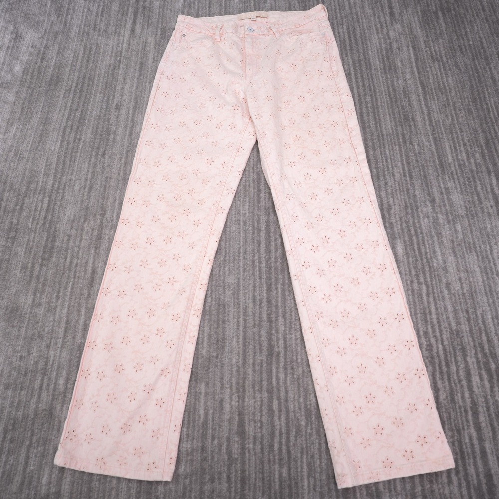 Guess Eyelet Jeans Womens 30 Pink Excellent Floral Embroidered Straight Leg